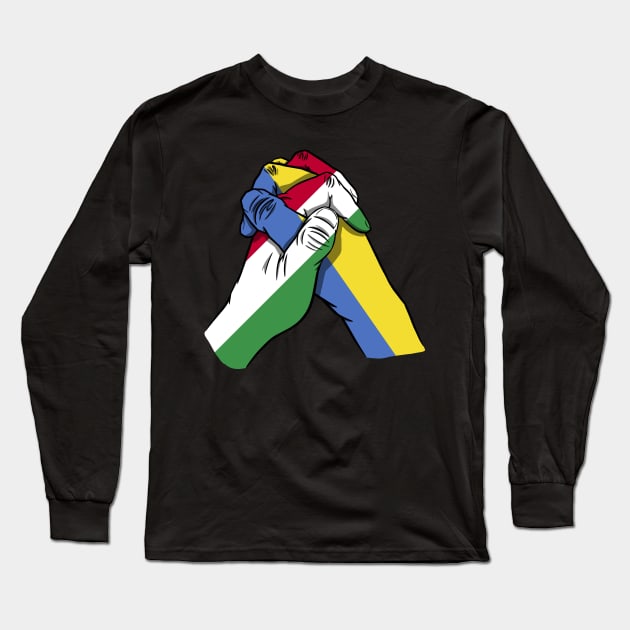 Hungary and Ukraine Flags Holding Hands Ukraine Hungary Roots Long Sleeve T-Shirt by BramCrye